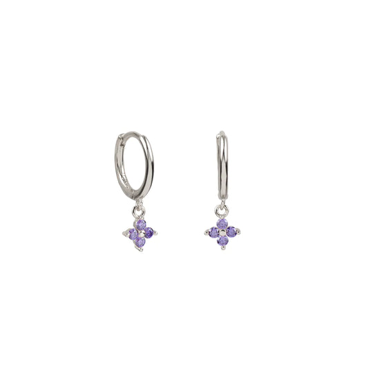 LILAC SILVER FLOWER PENDANT HOOP EARRING