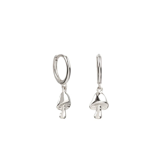 SILVER MUSHROOM HOOP EARRING