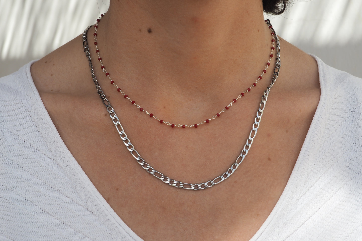 SILVER RED JADE MINERAL NECKLACE