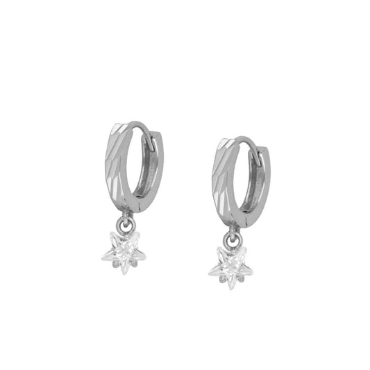 SILVER CRYSTAL STAR HOOP EARRING