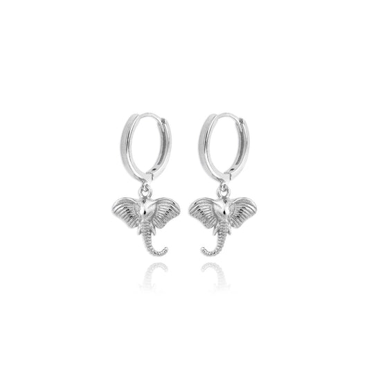 SILVER ELEPHANT HOOP EARRING